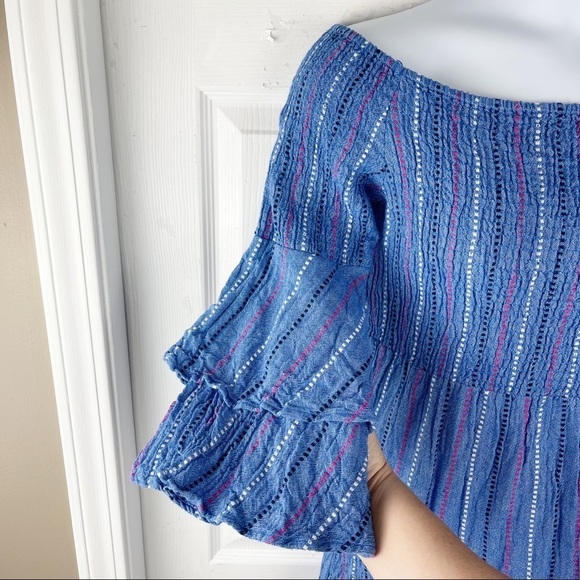 Mudpie Blue Desi Off-The-Shoulder Smocked Dress in Blue Chambray - Picture 4 of 9